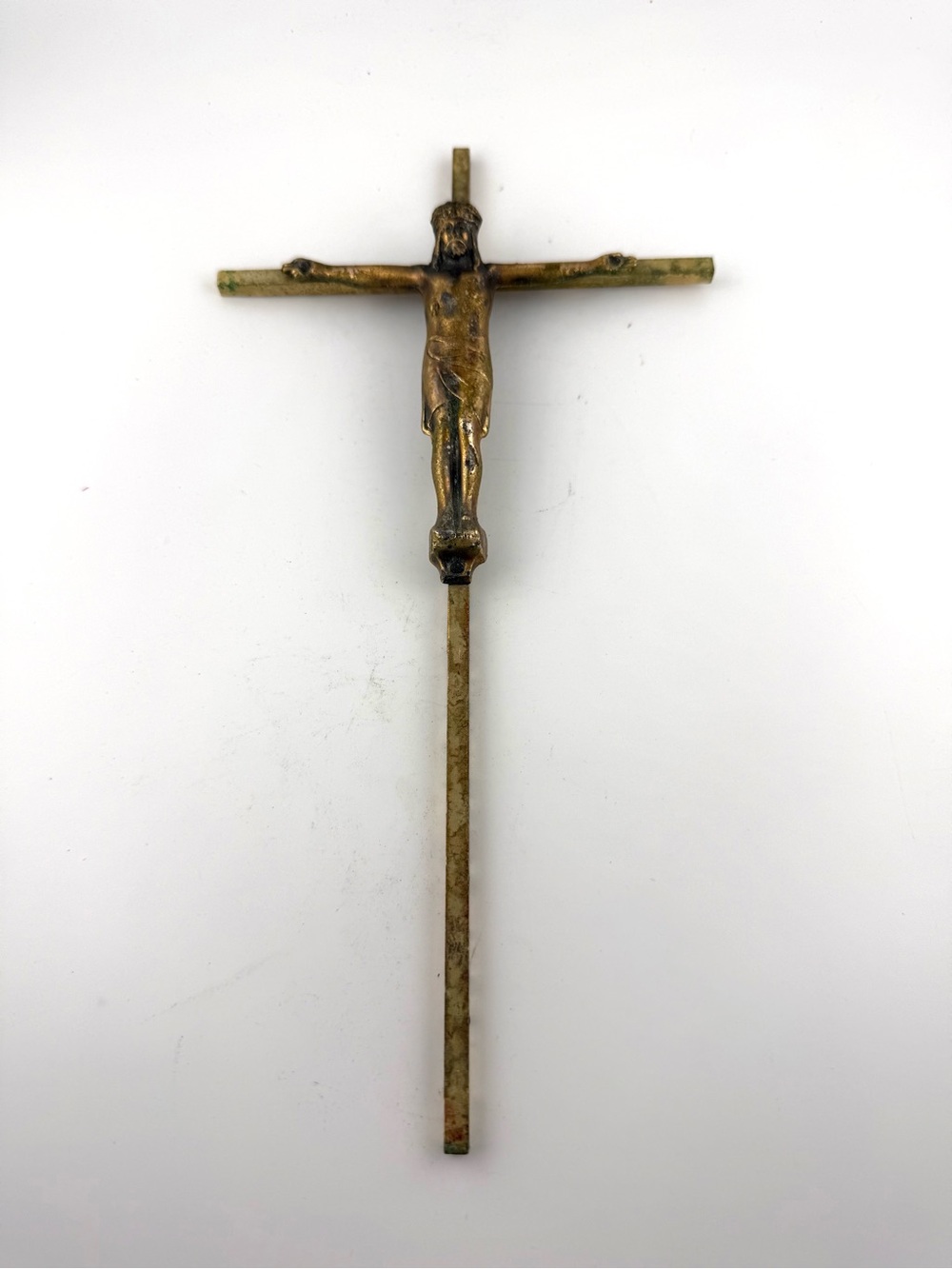 Vintage 9-to-10-inch slim brass wall crucifix religious catholic